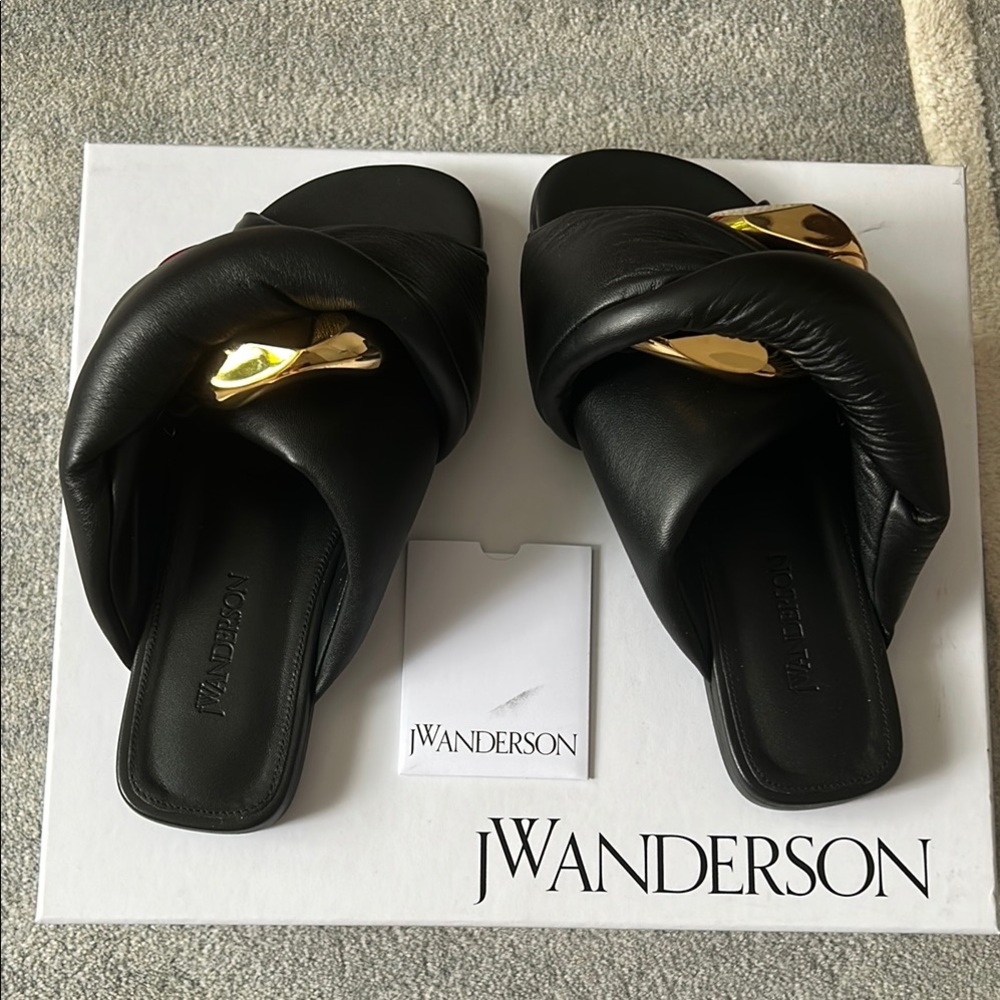 JW Anderson Black and Gold Mules with Metallic Accent